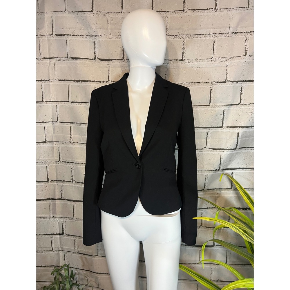 HM Womens Black Single Button Fitted Blazer Polka Dot Lining Size 4